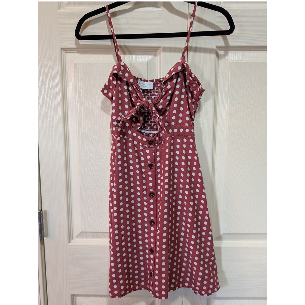 Dress Forum Polka Dot Tie Front Cutout Mini Dress Boho Cottagecore Rust Red Sm